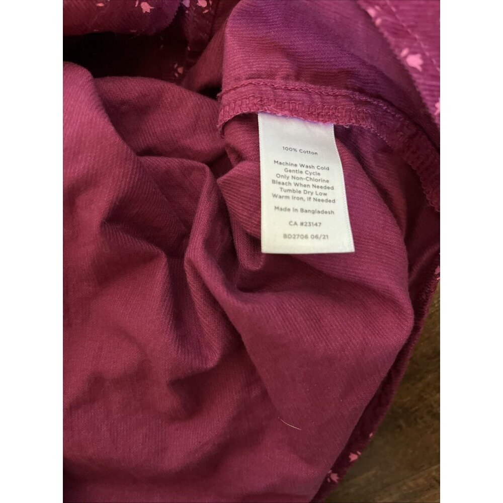 Talbots‎ Button Down Women 2X Burgundy Corduroy Floral Band Collar Long Sleeve - Picture 6 of 7